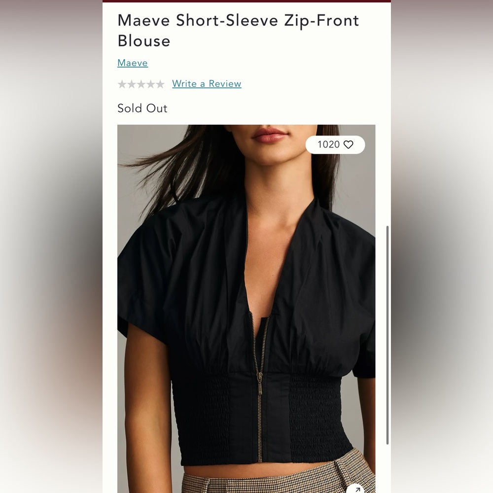 Maeve Black Short-Sleeve Zip Blouse